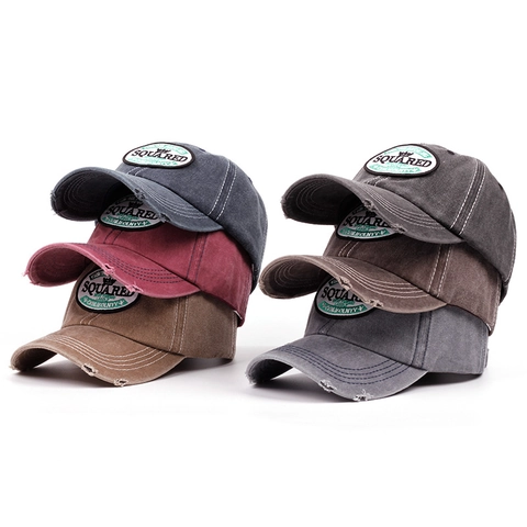 Washed Cotton Baseball Cap Distressed Vintage Sonnenhut Bestickt Squared Buchstaben Patch Verstellbar Streetwear Unisex