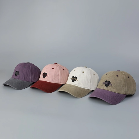 Cappello Da Baseball In Cotone Lavato Ricamo Cuore Colore A Contrasto Retro Casual Cappello Regolabile Donne Uomini