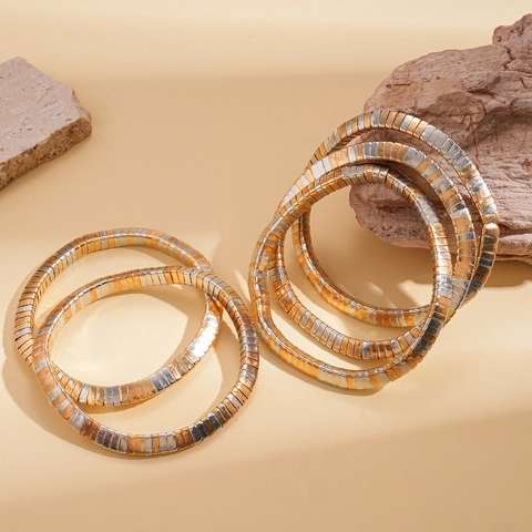 Multi Layer Wrap Bracelet Metal Iron Two Tone Gold Silver Snake Texture Minimalist Bangle For Women Fashion Jewelry