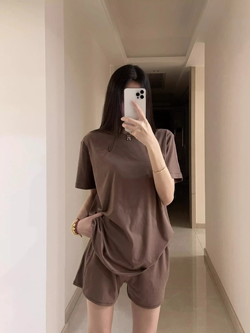 Women Pajama Top And Shorts Viscose Spandex Short Sleeve Crew Neck Loungewear Summer Casual Solid Color Soft