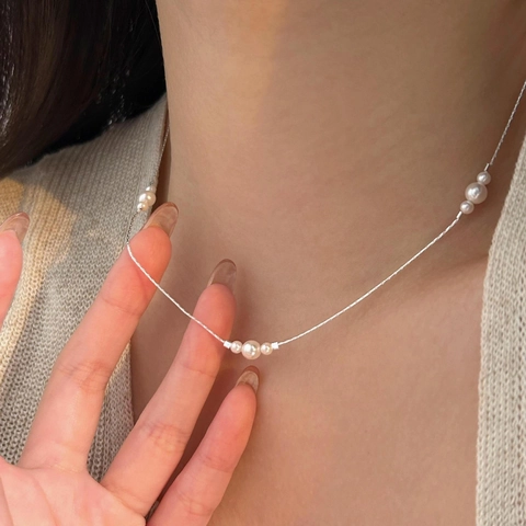Freshwater Pearl Necklace 925 Sterling Silver Thin Chain Minimalist Elegant Jewelry Gift For Women Daily Wear Chic Accessory