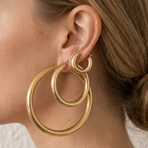 Minimalist Hoop Earrings 316L Stainless Steel High Polished Round Geometric Fashion Jewelry For Women