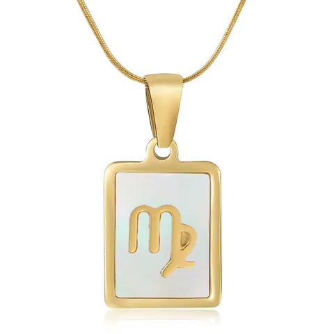 Collana Dodici Costellazioni Placcato Oro 18K Acciaio Inossidabile Ciondolo Rettangolare Madreperla Catena Serpente Gioielli Donna