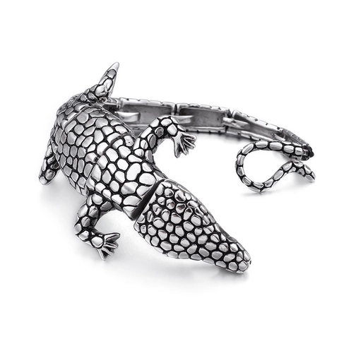 Bracelet Animal Crocodile Acier Inoxydable 316L Bijoux Hip Hop Vintage Pour Hommes Style Punk Rétro Lien Articulé