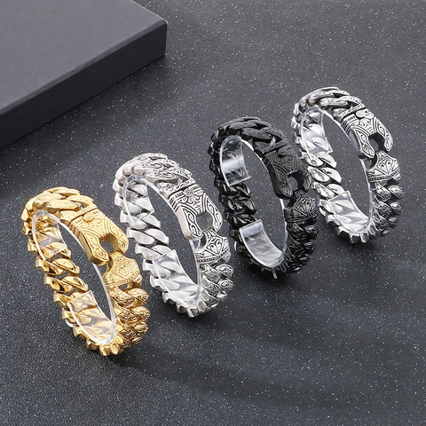 Bracciale Cubano Da Uomo In Acciaio Inossidabile Con Motivo Totem Inciso Stile Punk Retrò Gioielli