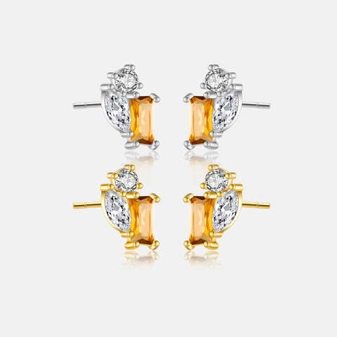 S925 Sterling Silver Geometric Stud Earrings For Women Luxurious Square Rhinestone Inlaid Gold Silver Earring Jewelry