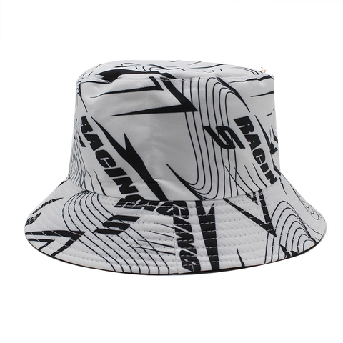 Cappello Da Pescatore Reversibile Con Stampa Graffiti Misto Cotone Streetwear Hip Hop Protezione Solare Pieghevole