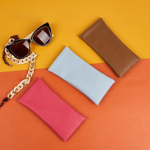 Portable Squeeze Top Glasses Pouch PVC Leather Sunglasses Case Soft Waterproof Eyewear Bag Solid Color Protector