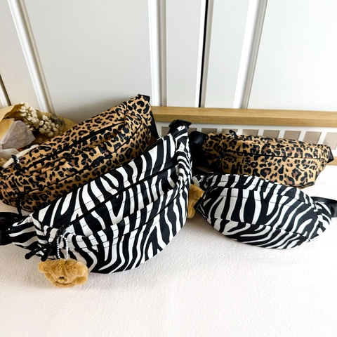 Kids Canvas Chest Bag Leopard Zebra Print Adjustable Waist Pack Trendy Streetwear Boys Girls With Plush Toy Charm