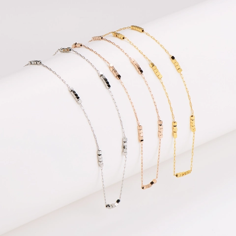 Collar De Acero Inoxidable Chapado En Oro Minimalista Pequeñas Cuentas De Cubo Cadena Fina Para Mujer Joyería Geométrica