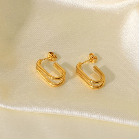 Double Layer Geometric Hoop Earrings 18K Gold Plated Stainless Steel Minimalist U Shaped INS Style Fashion For Women