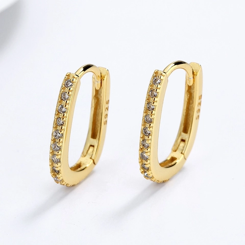925 Sterling Silver Rectangular Hoop Earrings Micro Pave Zirconia Geometric Square Minimalist Fashionable Jewelry For Women