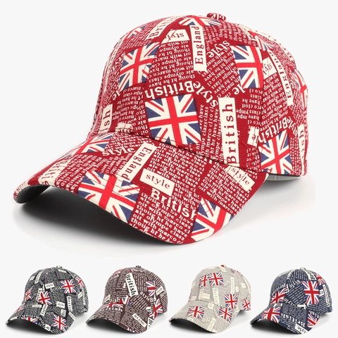 Vintage British Flag Baseball Cap Union Jack Newspaper Print Cotton Adjustable Snapback Sun Hat For Men And Women