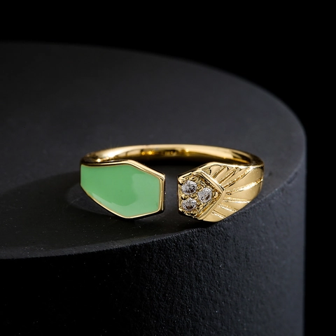 Bunter Emaille Offener Ring Kupfer 18K Vergoldet Zirkon Geometrisch Verstellbarer Schmuck Geschenk Für Frauen