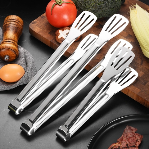 Pinzas Para Alimentos De Acero Inoxidable Ranuradas Cocina Barbacoa Filete Pan Ensalada Resistente Al Calor Pulido Espejo