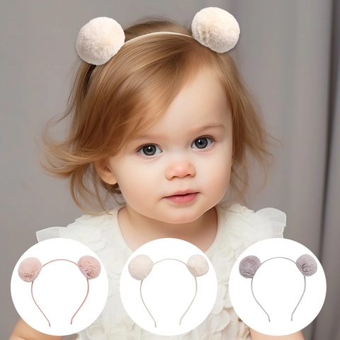 Linda Diadema De Doble Bola De Pelo De Felpa Para Niños Suave Piel Sintética Pom Pom Orejas Diadema Para Fotografía De Niños Estilo Diario Niñas Accesorios Para El Cabello