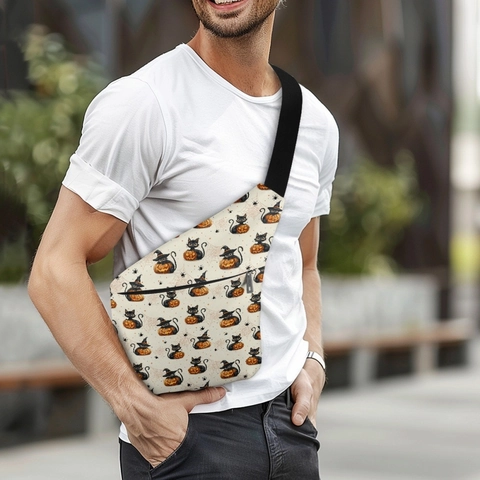 Halloween Chest Bag Polyester Crossbody Shoulder Pack For Men Large Capacity Pumpkin Skeleton Print Casual Travel Novelty