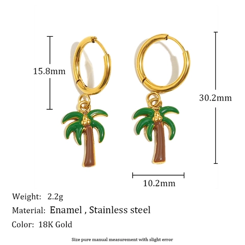 Stainless Steel Fruit Pendant Hoop Earrings 18K Gold Plated Enamel Strawberry Pineapple Watermelon Summer For Women