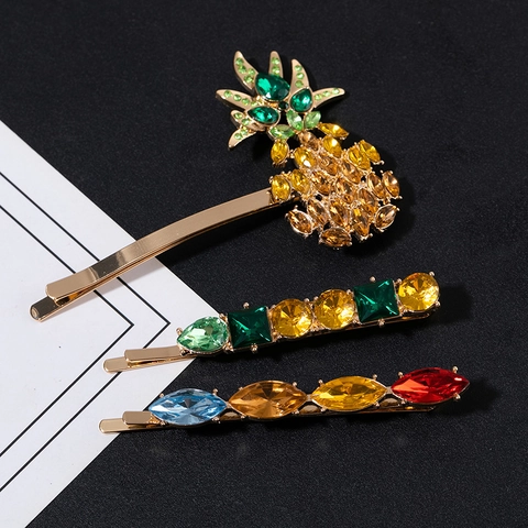 Pinzas Para El Cabello De Diamantes De Imitación Vintage Aleación De Metal Piña Cristales De Colores Horquillas Decorativas