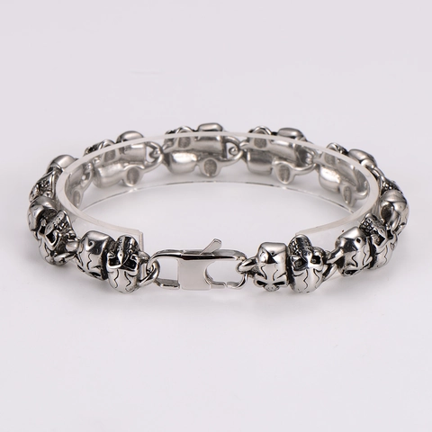 Pulsera De Eslabones Con Calavera Acero Inoxidable 304 Estilo Gótico Punk Rock Biker Joyería Color Plata Vintage Para Hombre