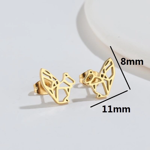 Pendientes De Botón De Acero Inoxidable Minimalistas Ardilla De Origami Hueca Joyas Geométricas Para Mujeres