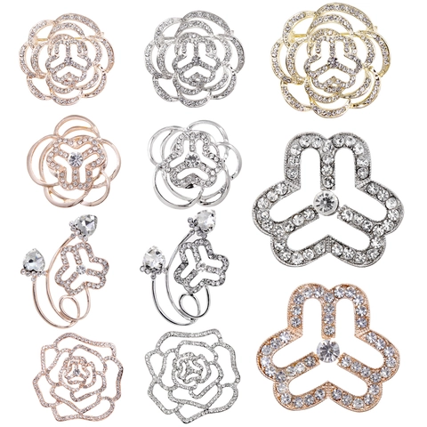 Vintage Kamelie Blume Brosche Pin Zinklegierung Strass Eingelegt Mode Schmuck Für Damen Bankett Party Geschenk Kleid Accessoire