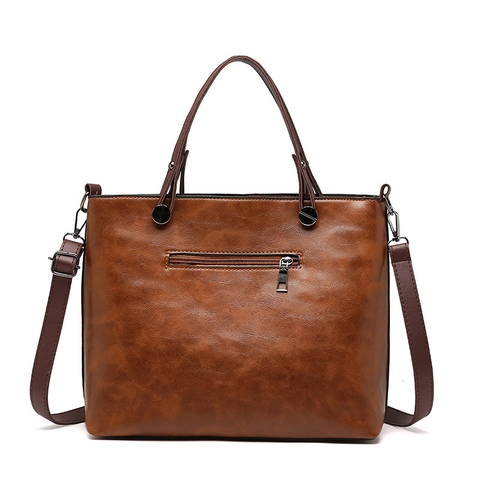 Women Large Capacity Tote Bag PU Leather Retro Multi Pocket Shoulder Crossbody Handbag For Daily Fashion