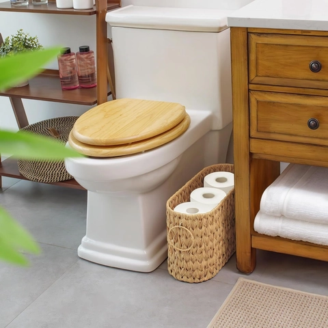 Handmade Woven Storage Basket Natural Seagrass Bathroom Toilet Paper Magazine Organizer With Side Handles Rustic Decor