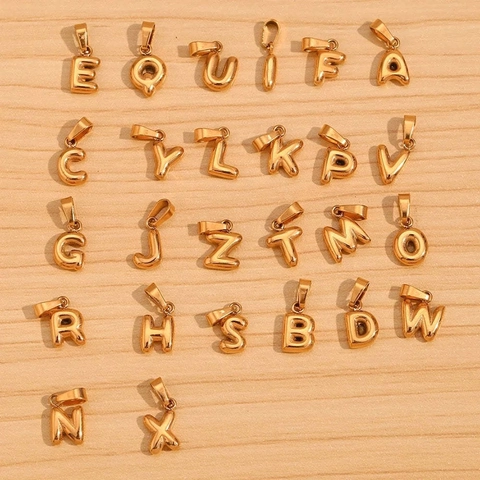 Stainless Steel 3D Bubble Letter Pendant Personalized 18K Gold Plated A-Z Alphabet Initial Charms For DIY Necklace Jewelry Making