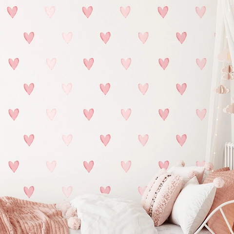 Autocollants Muraux Cœur Aquarelle Rose PVC Autocollant Décor Pour Chambre Enfants Mignon Esthétique