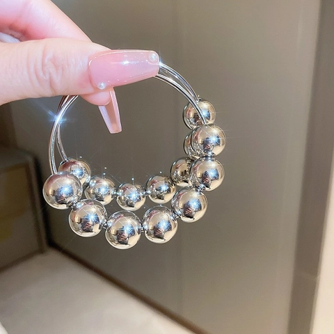 Übergroße Metallperlen Creolen Mit Silber Ohrstecker Legierung Geometrischer Statement Schmuck Für Damen