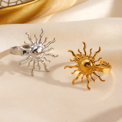 Anello Sole In Acciaio Inossidabile Lucidato Sottovuoto Placcato Oro Bohemien Vintage Regolabile Gioielli Aperti Per Donne