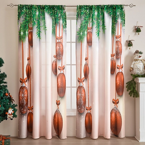 Kerstgordijnen Polyester Bedrukt Halfschaduw Roede Zak Voor Woonkamer Vakantie Decoratie Amerikaanse Stijl Kerstman Sneeuwpop