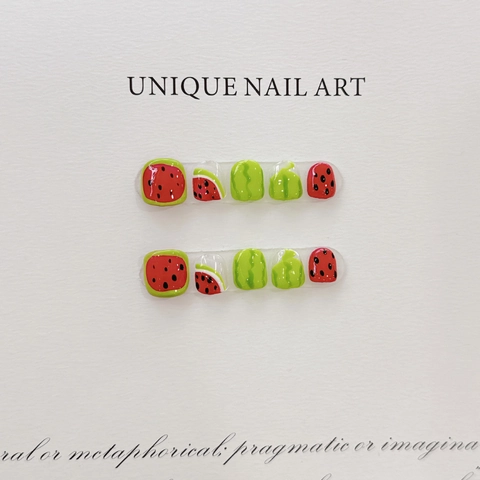 Unghie Finte Per Bambini Motivo Anguria Stile Fatto A Mano Impermeabile Punte Per Unghie Colorate Bellezza Estiva Dolce