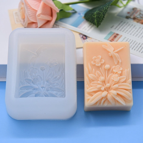 Dragonfly Flower Silicone Mold For DIY Handmade Soap Baking Cake Resin Crafting 3D Relief Rectangular Tool