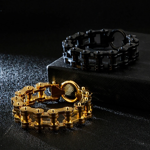 Pulsera Hombre Acero Inoxidable Calavera Cadena Bicicleta Moto Punk Rock Biker Joyería Acero Titanio Estilo Mecánico