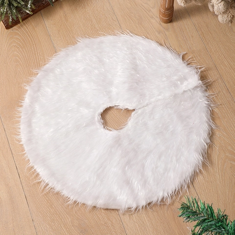 Christmas Tree Skirt White Long Plush Faux Fur Round Holiday Party Home Decor Floor Mat Ornament