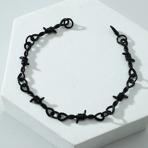 Punk Barbed Wire Necklace For Men Women Hip Hop Gothic Black Silver Metal Thorn Chain Barbed Wire Bracelet Streetwear Jewelry
