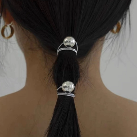 Coleteros Minimalistas Con Bola Plateada Gomas De Pelo De Alta Elasticidad Accesorios Para El Cabello De Moda