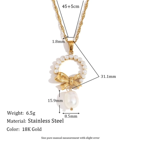 Collana Alla Moda Rotonda In Acciaio Inossidabile E Acciaio Al Titanio Con Perle Placcate 1 Pezzo