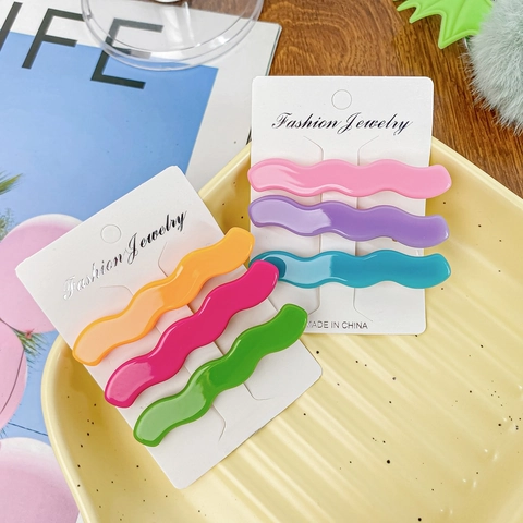 Wave Hair Clips Acetate Plastic Metal Duckbill Barrette Candy Color Macaron Sweet Style Side Clips For Women Girls