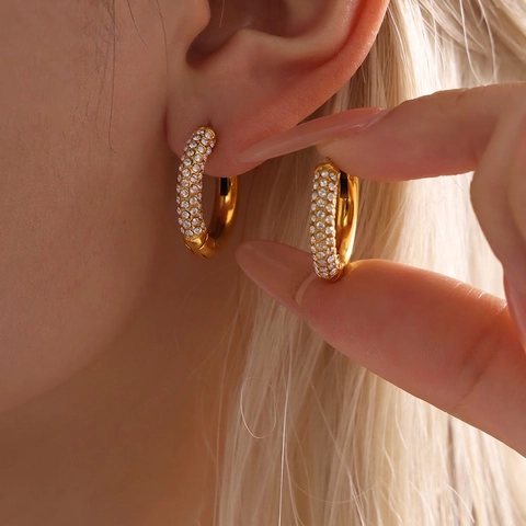 Orecchini A Cerchio In Acciaio Inossidabile Con Zirconi E Turchese Gioielli Geometrici Di Lusso Placcati Oro Da Donna