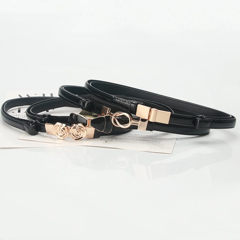 Cinturón Fino De Cuero PU Para Mujer Ajustable Cintura De Moda Para Vestidos Hebilla De Metal Dorado Accesorio Versátil