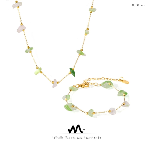 Collier Et Bracelet en Acier Inoxydable Gravier Naturel Français pour Femmes Style Douce Ins Plaqué Or Bijoux Pierre