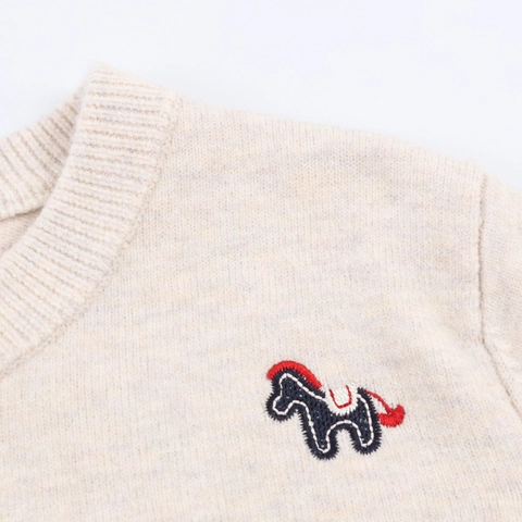 Cárdigan De Punto Para Mujer Manga Larga Cuello Redondo Con Botones Bordado De Poney Poliéster Estilo Casual Preppy