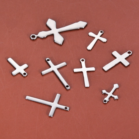 Stainless Steel Cross Charms Mini Simple Pendants For DIY Necklace Earring Bracelet Jewelry Making Accessories Gothic Minimalist Style