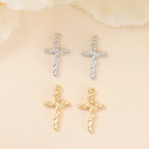 Cross Pendant Copper Gold Plated Vine Leaf Wrapped DIY Jewelry Making Accessory For Necklace Bracelet Earring