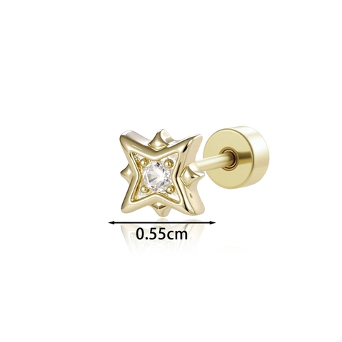 Star Cartilage Stud Earring With Zircon Inlaid Copper Four Pointed Star Titanium Steel Screw Back Piercing Jewelry