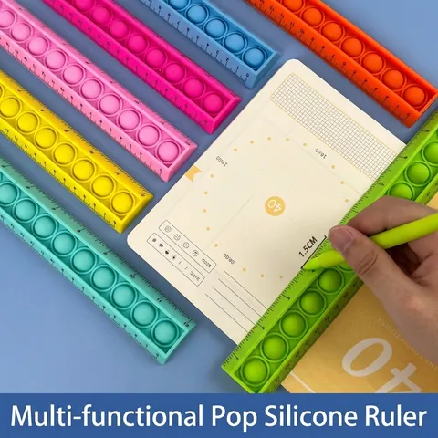 Righello Pop It Silicone Strumento Misurazione Flessibile Doppia Scala Giocattolo Sensoriale Fidget Per Bambini Studenti