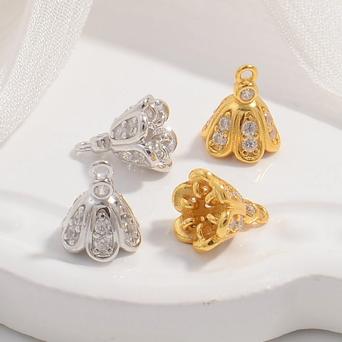 Pendente A Fiore Di Campanula In Argento Sterling 925 Con Intarsio Di Zirconi Accessorio Per Creazione Di Gioielli DIY Da Donna